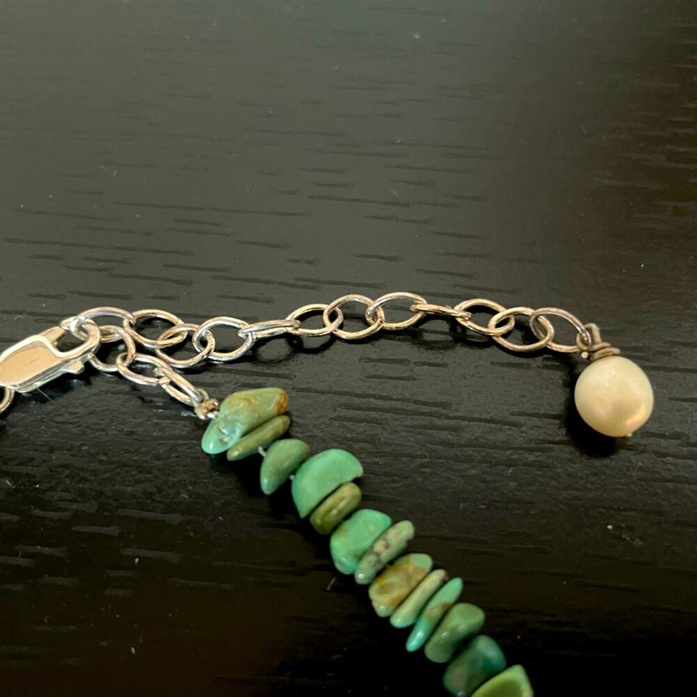 Vintage Genuine Turquoise, Amber, Pearl and Silver Choker - Picture 4 of 4